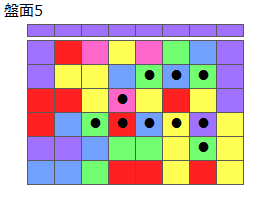 連鎖のタネ1
ネクスト紫
最大なぞり消し12個
同時消し係数4倍
盤面5
特殊なぞり