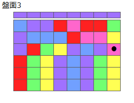 連鎖のタネ1
ネクスト紫
最大なぞり消し5個
同時消し係数1倍
盤面3
特殊なぞり