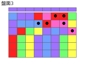 連鎖のタネ1
ネクスト紫
最大なぞり消し8個
同時消し係数1倍
盤面3
特殊なぞり