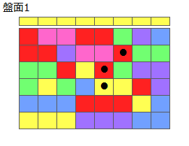 連鎖のタネ1
ネクスト黄
最大なぞり消し8個
同時消し係数1倍
盤面1
特殊なぞり