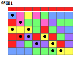 連鎖のタネ2
ネクスト赤
最大なぞり消し12個
同時消し係数4倍
盤面1
特殊なぞり