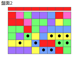 連鎖のタネ2
ネクスト赤
最大なぞり消し12個
同時消し係数4倍
盤面2
特殊なぞり