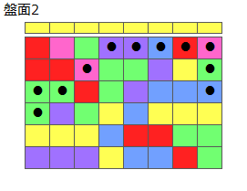 連鎖のタネ2
ネクスト黄
最大なぞり消し12個
同時消し係数4倍
盤面2
特殊なぞり