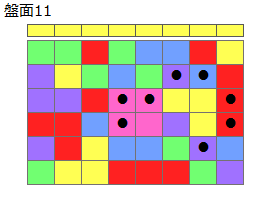 連鎖のタネ2
ネクスト黄
最大なぞり消し8個
同時消し係数1倍
盤面11
特殊なぞり